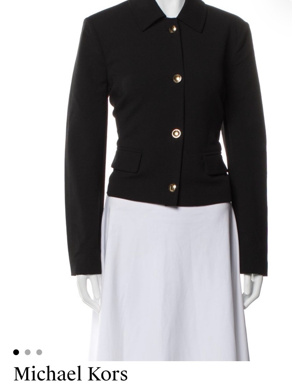 MICHAEL Michael Kors Black Tailored Cropped Blazer with Gold Buttons